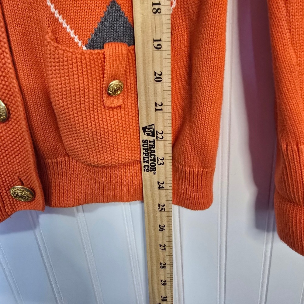 Tommy Hilfiger Orange Argyle Shawl Collar Cardigan Gold Crest Button Sweater M - Picture 11 of 12
